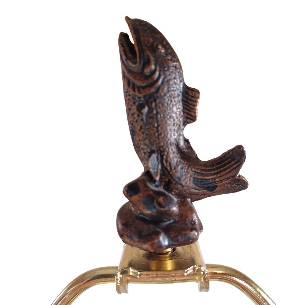 Wide Mouth Bass Fishing Tackle Lure Sculpture Fisherman Table Lamp Rustic Lodge - Picture 9 of 11